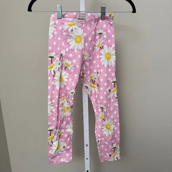 Monnalisa Kids' Daisy Cotton Leggings With Floral Print In Pink size 10 - Picture 2 of 5